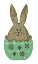 Wood Rabbit Bunny Easter Egg Cut Out Polka Dots Decor Display Sage Green... - $14.80
