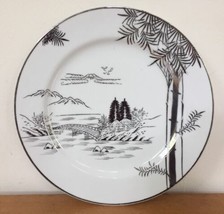 Vintage Hayasi Kutani Japan Metallic Silver Mt Fuji Footbridge Dinner Plate 10&quot; - £31.59 GBP