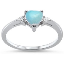 Sterling Silver Natural Larimar Heart &amp; CZ Ring - £18.43 GBP