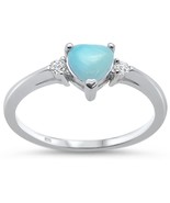 Sterling Silver Natural Larimar Heart &amp; CZ Ring - $34.17 CAD
