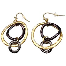  Gold Tone Dark Brown Interlocked Circle Earrings Pierced Round Shaped O... - $7.91