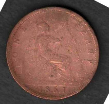 UNITED KINGDOM 1861 Very Good Bronze Smooth Round Coin 1 Penny KM# 749 - £1.76 GBP