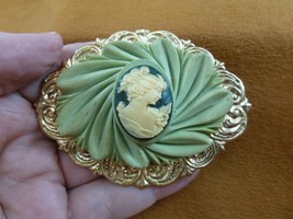 (CS37-21) HAIR UP Lady 2 tone green CAMEO swirl brass Pin Jewelry brooch bold - £27.06 GBP