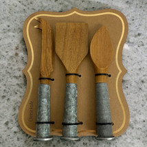 Cheese Knife Set of 3 Wood Galvanized Metal Farmhouse By Homestead Living NEW - £10.26 GBP