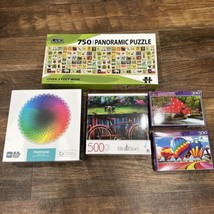 Lot 5 Puzzles - Stamp Collection, Pantone, Country Rust, Hot Air Balloon... - $24.00