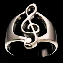 Sterling silver Clef note ring Music symbol high polished 925 silver unisex ring - £39.84 GBP