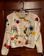 Rare Vintage Michael Simon Multi Woven Flower Cardigan Sweater Os Made Hk - £67.11 GBP