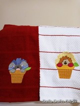 Kitchen towels White/ Red stripes and Red color with a cute embroidery 2 - £6.78 GBP