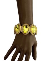 1.3/8&quot; Wide Lime Yellow Crystal Stretchable Bracelet Costume Jewelry - £22.41 GBP