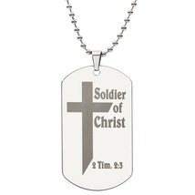 Soldier of Christ 2 Tim 2 3 Engraved Dog Tag Bible Necklace  Stainless Steel or - £37.62 GBP+