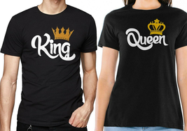 Nwt King Queen Gold Crown Couple Matching Valentines Day Black Crew Neck T-SHIRT - £9.35 GBP