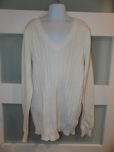 Ambiance White Cable LS V-Neck Pull Over Sweater Size L Girl&#39;s EUC - £11.99 GBP