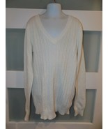 Ambiance White Cable LS V-Neck Pull Over Sweater Size L Girl&#39;s EUC - £12.01 GBP