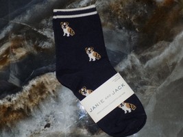 Janie and Jack Bulldog Print Ankle Crew Navy Blue Socks Size 4/5 Boy&#39;s NEW - $8.64
