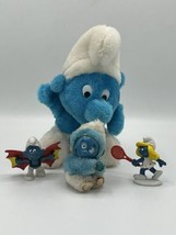 Lot of 4 Smurfs : 1980 Small Smurf Peyo Plush + Smurfette Tennis &amp; Flying Wings - $19.79