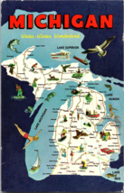 Vtg Postcard State of Michigan Multi-view and Map Greetings - £4.38 GBP