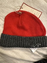 BNWTS HOLLISTER FOLD OVER BEANIE RED/GRAY MEN&#39;S  LOGO - £13.15 GBP