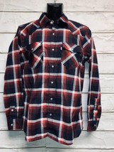 Mens M Levis Western Pearl Snaps Shirt Plaid L S Standard Fit Red Black ... - $15.66