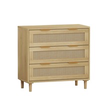 Modern Oak Rattan 3-Drawer Storage Cabinet Set - Bedroom Living Room - $370.99