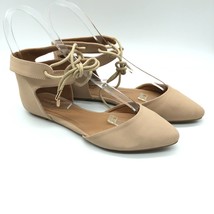 Bamboo Womens Flats Pointed Toe Ankle Strap Lace Up Faux Leather Beige Size 6.5 - £10.06 GBP