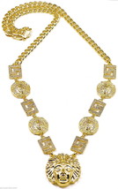 Medusa Necklace New 5 Pendant Head 6 Square Inserts 37 Inch 10mm Cuban Link - £43.62 GBP