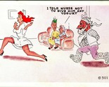 Vtg Kromekolor Comic Postcard &quot;I Told Nurse Not to Give Him Any Yogurt&quot; UNP - $3.51
