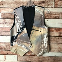 Handmade Vest Colorful Watercolor Front Solid Black Back Penguin Buttons - $8.56