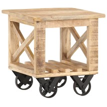 Side Table with Wheels 40x40x42 cm Rough Mango Wood - $79.56