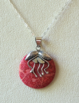 Red Sponge Coral Set in Sterling Silver 925 Pendant on 18 in. Silver Chain - £15.14 GBP