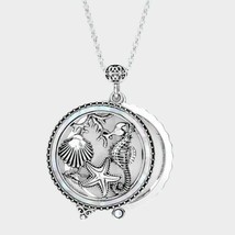 Long Silver SeaLife Necklace Round Magnifying Glass Pendant Chain Jewelry Trendy - £23.02 GBP