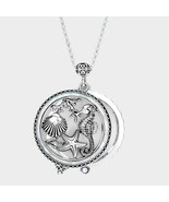 Long Silver SeaLife Necklace Round Magnifying Glass Pendant Chain Jewelr... - £22.75 GBP