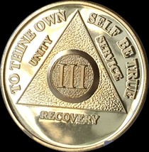 3 Year Alcoholics Anonymous AA 24k Gold Plated Medallion Chip Sobriety Coin - £14.11 GBP