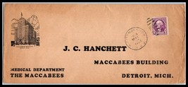 1933 US Ad COVER - The Maccabees Medical Dept, Detroit, Michigan D7 - £2.22 GBP