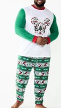 Mens Pajamas Christmas Disney Mickey Mouse White Green 2 pc Top Pants Ta... - £30.79 GBP