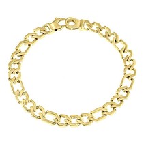 Uomo Figaro Collegamento Catena Bracciale 14k Solido Oro Giallo Artigianale 17.5 - £1,184.11 GBP