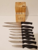 Revere Ware 13 Slot Knife Block With 8 Knives Used - £23.97 GBP