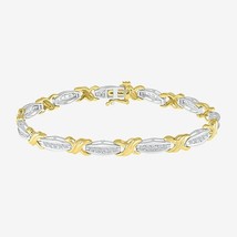1CT Round Simulated Diamond &quot;X-Bar&quot; Link Tennis Bracelet in 14K Gold Over 7&quot; - £102.85 GBP