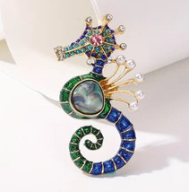 Seahorse abalone crystal pin brooch - £10.13 GBP