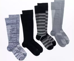 Tommie Copper 4PK UltraTemp UltraGuard Over Calf Socks M Medium Black Striped - $37.71