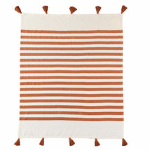 Orange Woven Cotton Striped Throw Blanket - £38.21 GBP