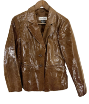 Rare Bradley Bayou Brown Croc-Embossed Size L Shiny Leather Blazer Jacket - £41.15 GBP