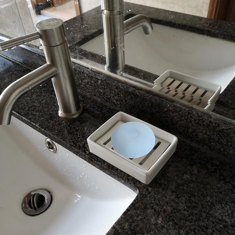 Ceramic Soap Dish Stainless Steel Soap Holder for Bathroom and Shower Double Lay Item image 3