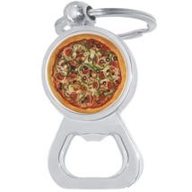 Pizza Bottle Opener Keychain - Metal Beer Bar Tool Key Ring - £8.08 GBP