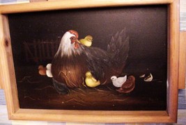 Wood Serving Tray W/ Chicken &amp; Chicks Hand Painted Signed Lynda Scoggins #10/87 - £70.56 GBP