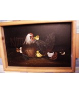 Wood Serving Tray W/ Chicken &amp; Chicks Hand Painted Signed Lynda Scoggins... - £70.72 GBP
