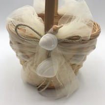 Beverly Clark Flower Girl Basket Wicker Sea Shell Ivory Tulle - £17.01 GBP