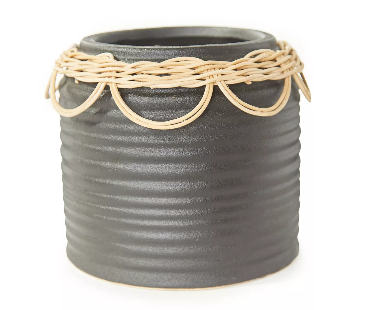 NEW Black Bamboo Weave Textured Ceramic Planter Gardening Flower Pot 6.5... - $10.95