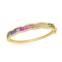 Sterling Silver Gold Plated Baguette Rainbow CZ Bangle - £157.79 GBP