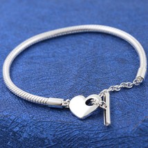 Valentine Release Sterling Silver Moments Heart T-Bar Snake Chain Bracelet  - £26.30 GBP+