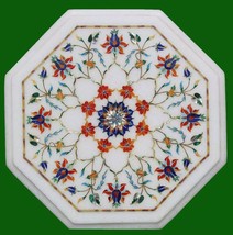 12&quot; Marble Corner end Table Top Marquetry Floral Inlay Decor - £211.85 GBP